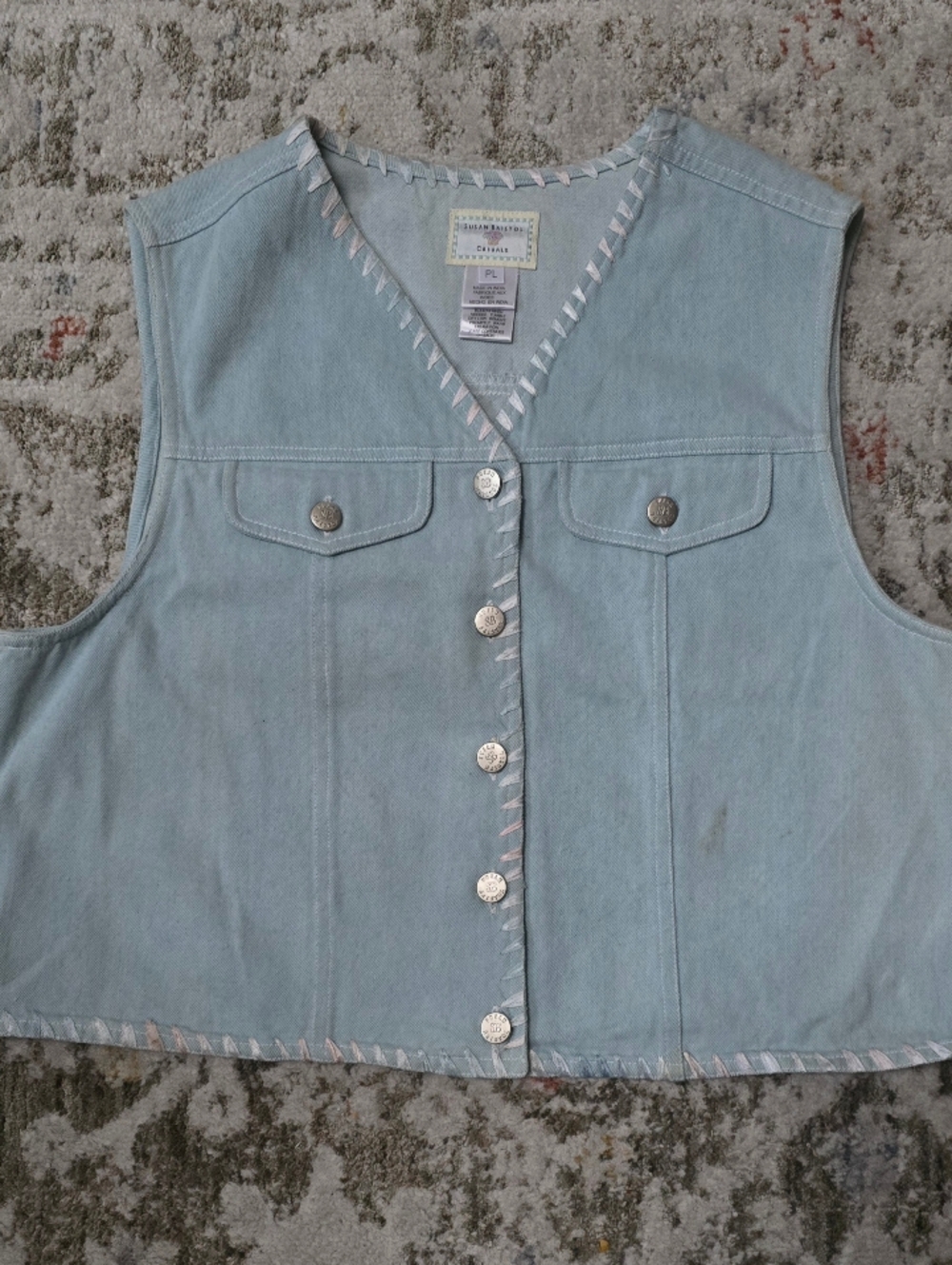 Susan Bristol Light Wash Denim Button-Front Vest Size Petite Large-NWT